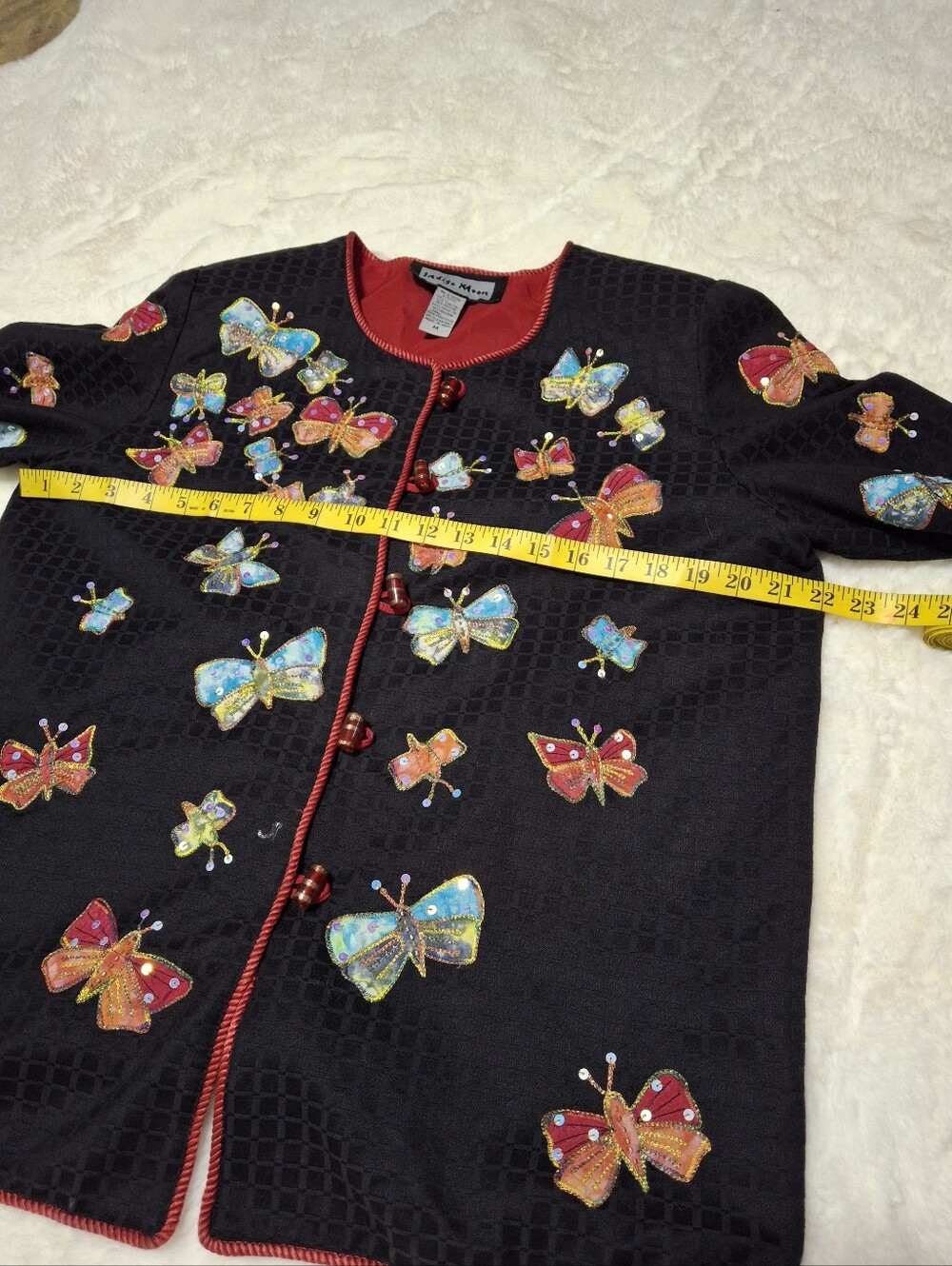 Indigo Moon Butterflies Appliques Sequin Jacket Women Size Medium - Picture 13 of 16